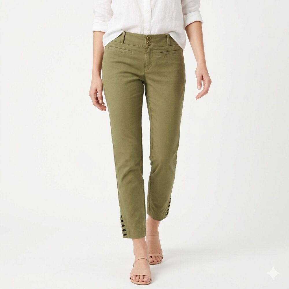 Anthropologie Cartonnier Olive Green Lattice Hem‎ Ankle Pants - Size 10
